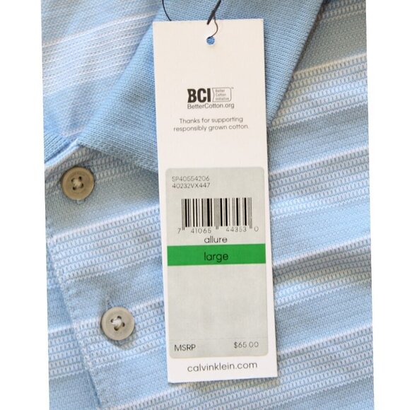 NWT Calvin Klein Allure Blue Striped Men's Polo T Shirt Short Sleeve Size Large - Picture 7 of 10
